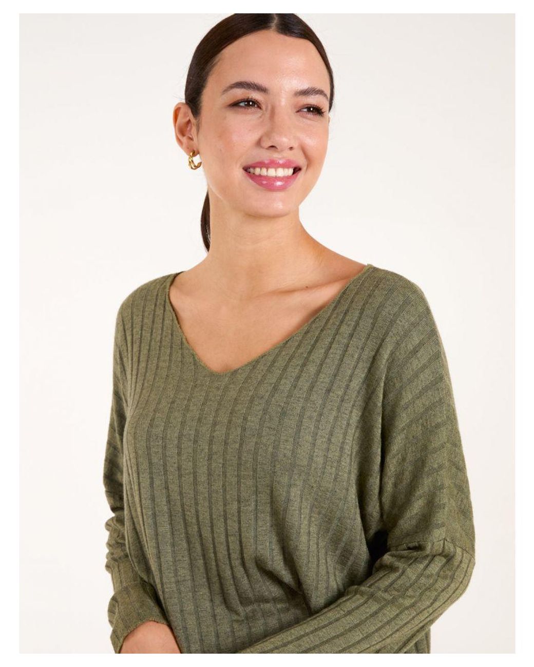 Blue Vanilla Green V-Neck Ribbed Jumper