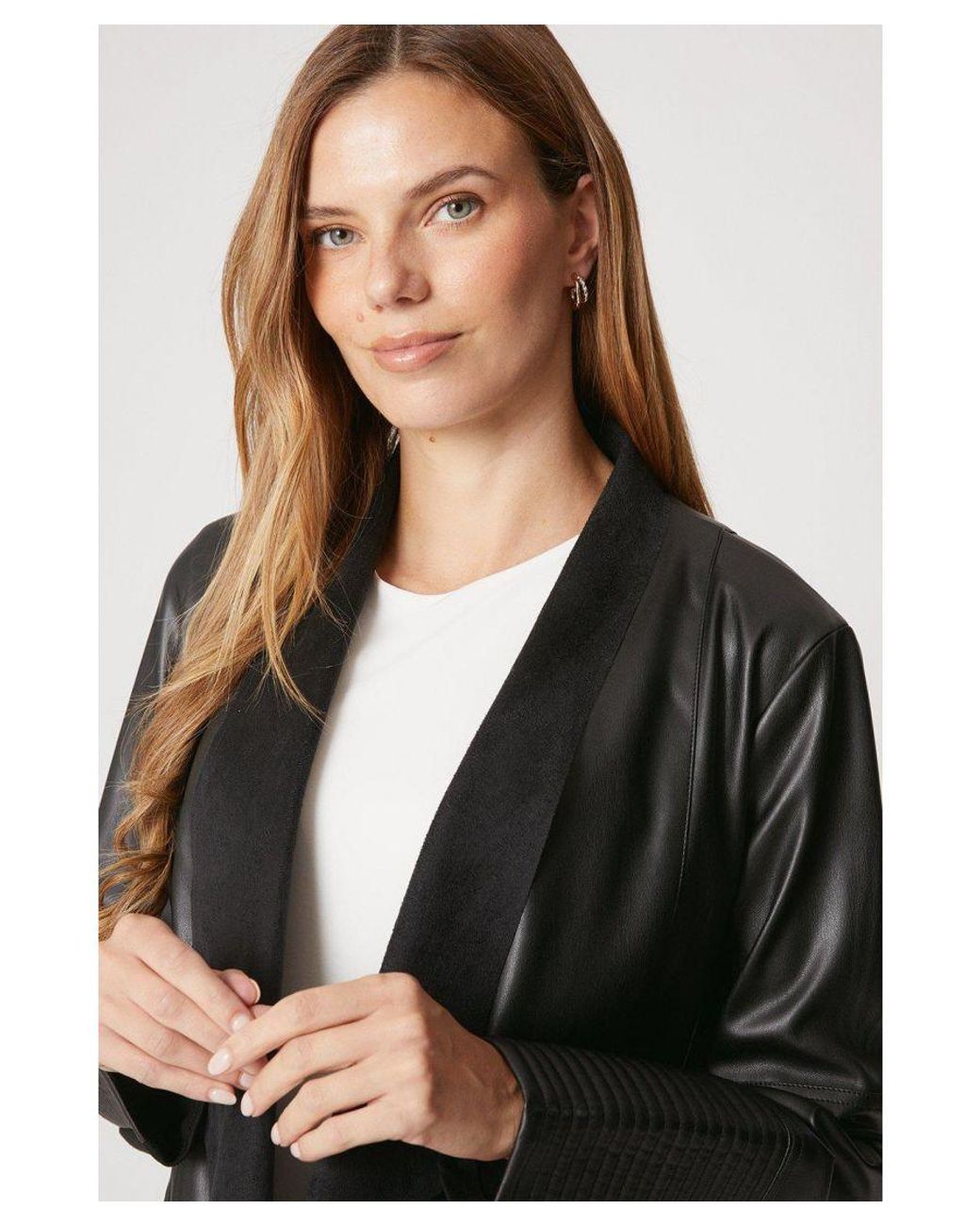 Wallis Faux Leather Waterfall Jacket in Black Lyst UK