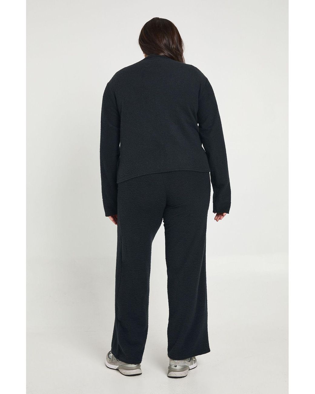 Boohoo Blue Plus Funnel Neck Button Up Knit Top And Trouser Co Ord