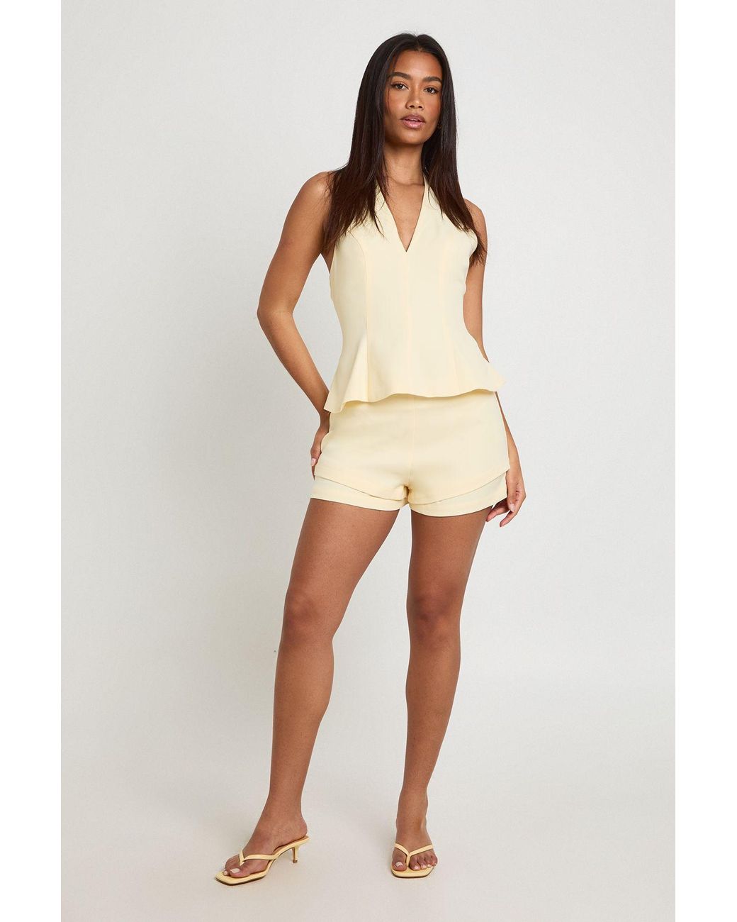Boohoo Natural High Waisted Double Hem Tailored Shorts