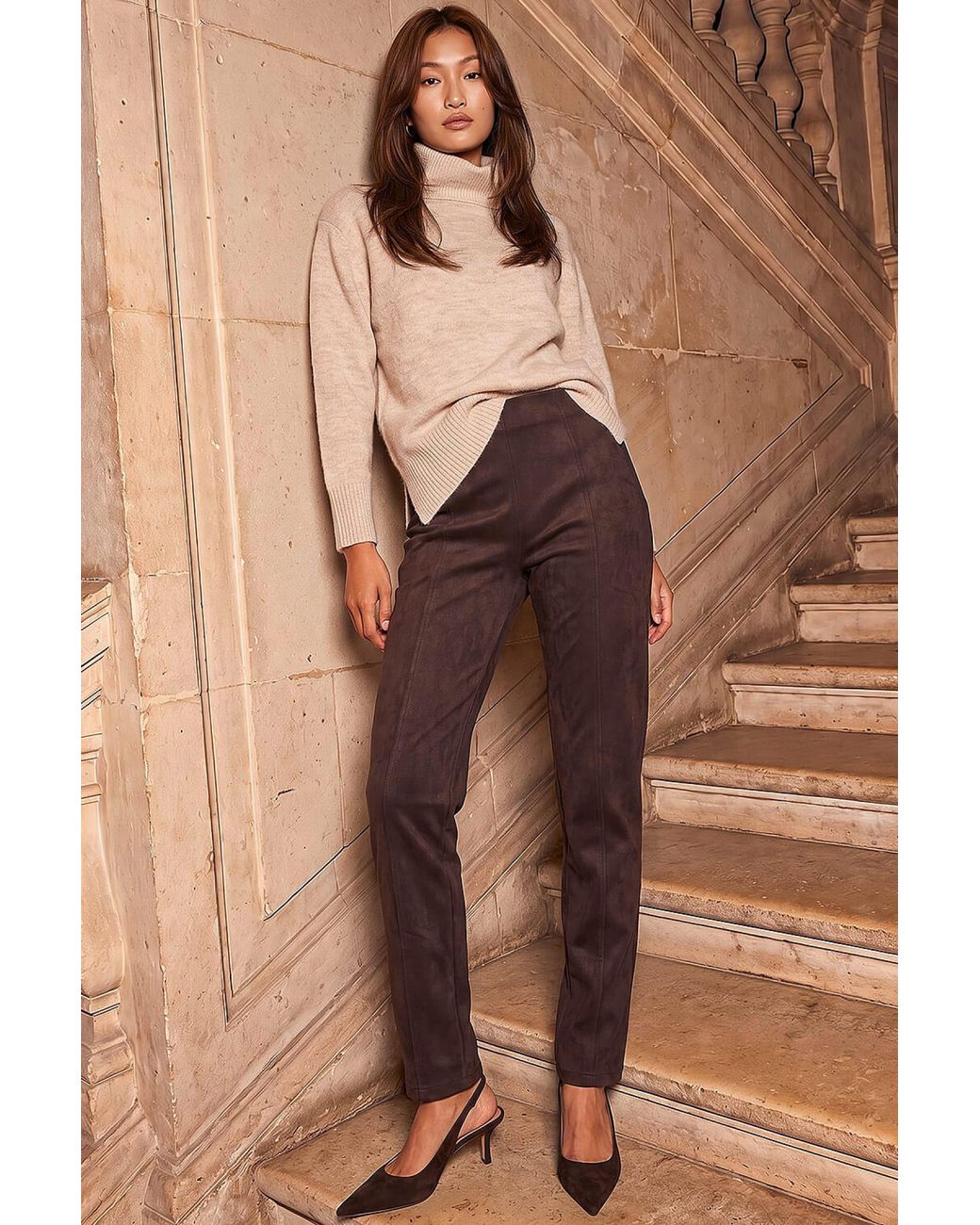 Roman Brown Faux Suede Trouser
