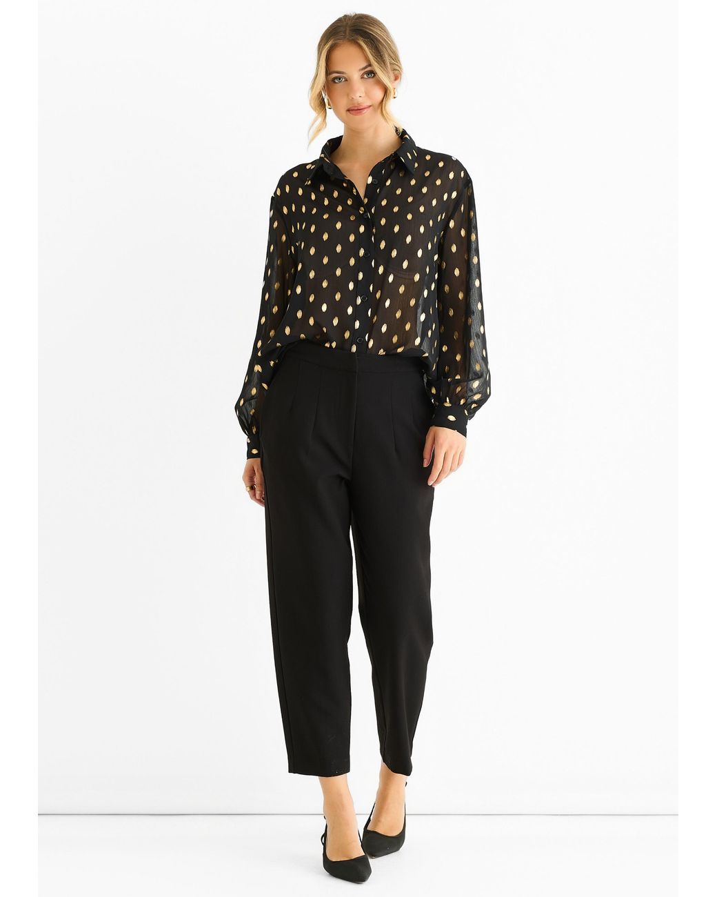 Gini London Black Chiffon Foil Jacquard Sheer Shirt