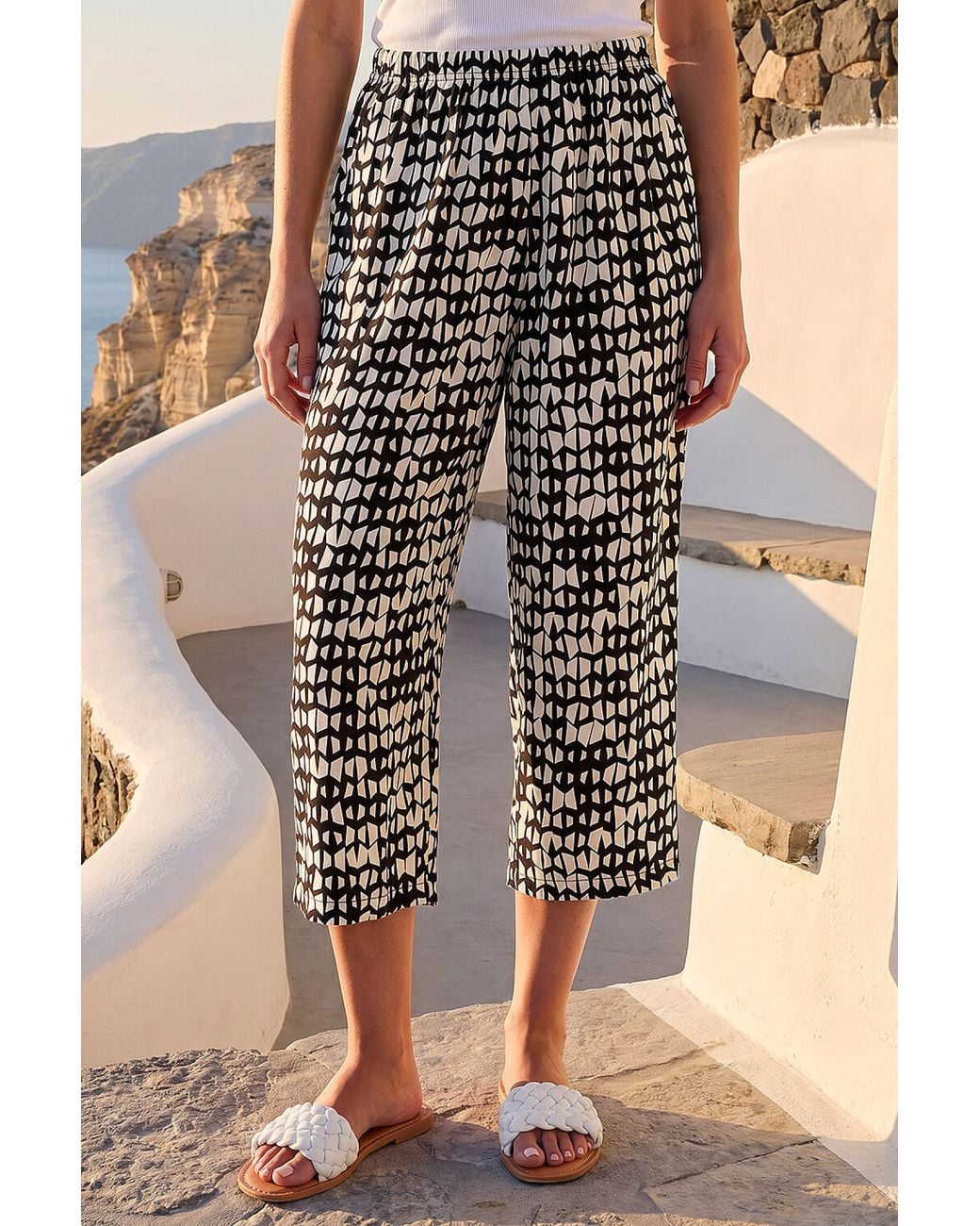 Roman Brown Classic Geo Print Crop Trouser
