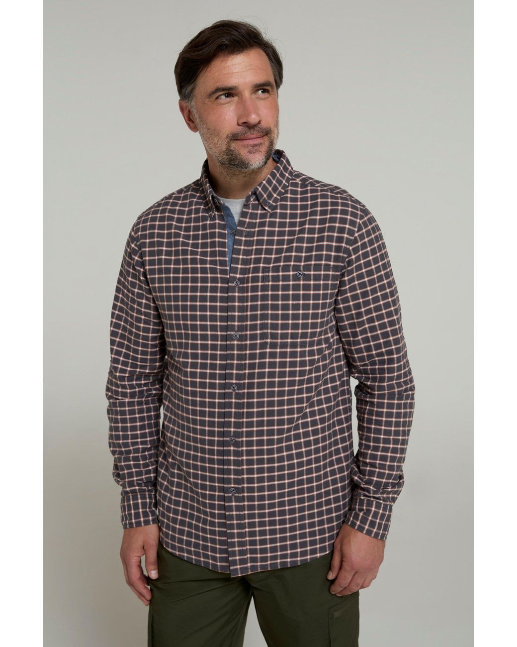Mountain Warehouse Gray 'Driftwood' Check Print Shirt Cotton Long Sleeved Everyday Top for men