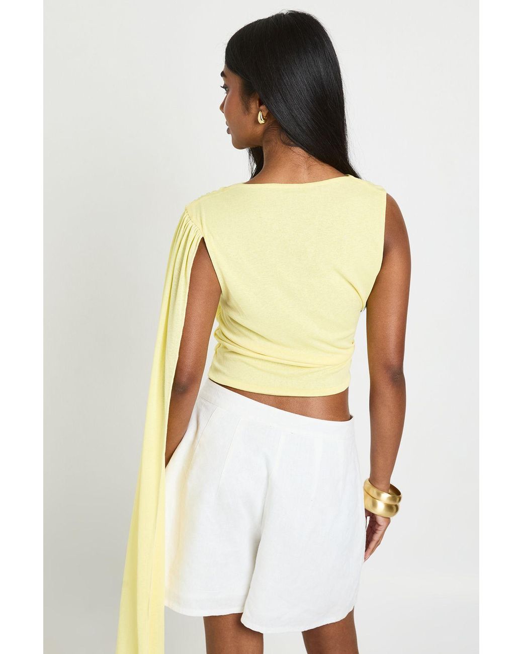 Boohoo White Sheer Textured Ruched Drape Detail Top