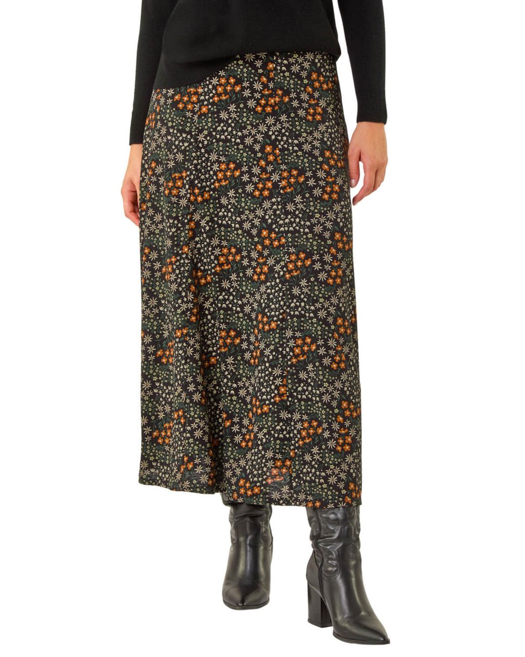 Roman Green Stretch Midi Skirt