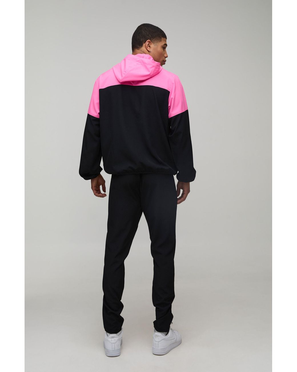 BoohooMAN Black Regular Fit Active Colour Block Windbreaker Tracksuit for men