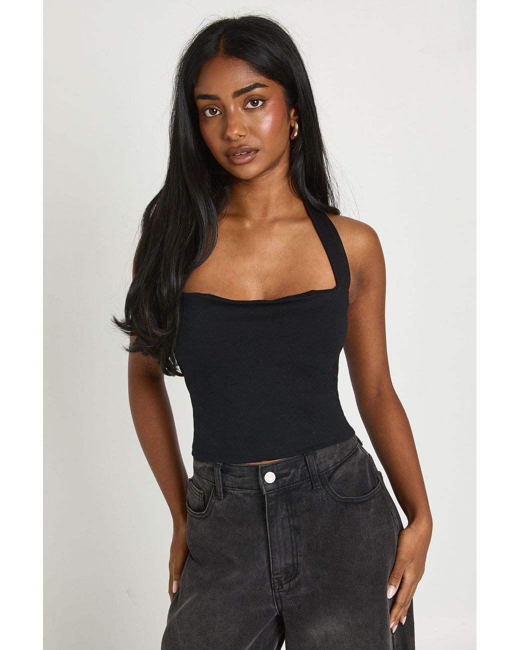 Boohoo Black Premium Stretch Contour Halterneck Corset Top