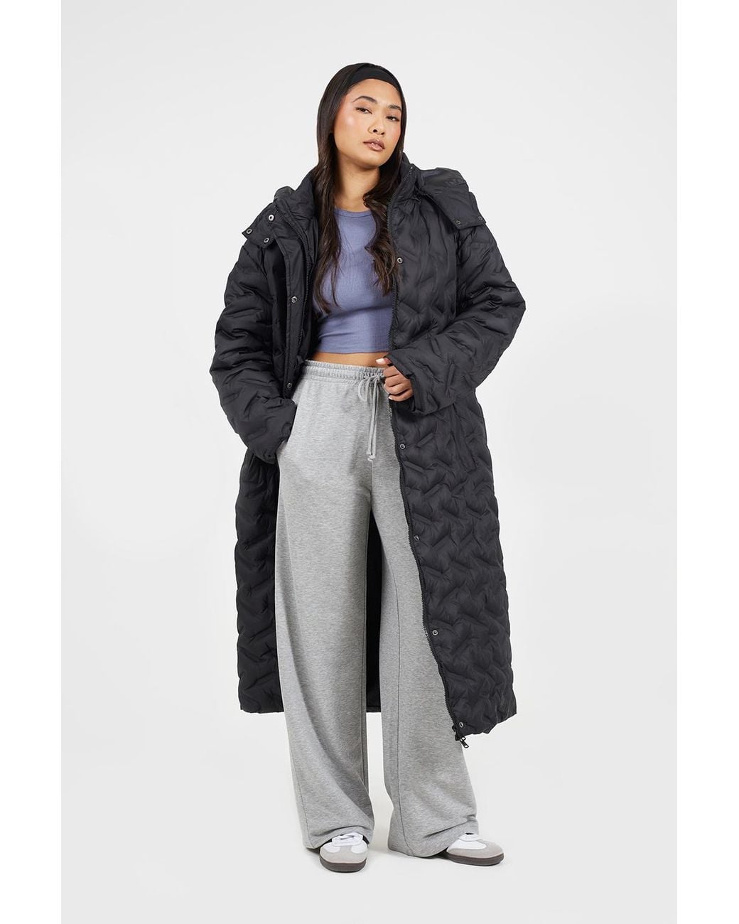 Brave Soul Blue Heat Seal Quilted Longline Padded Jacket