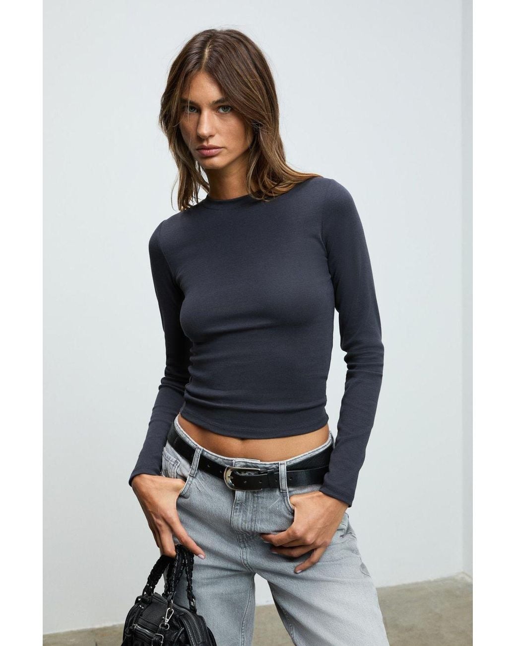 Grimelange Blue Slim Fit Crew Neck T-Shirt