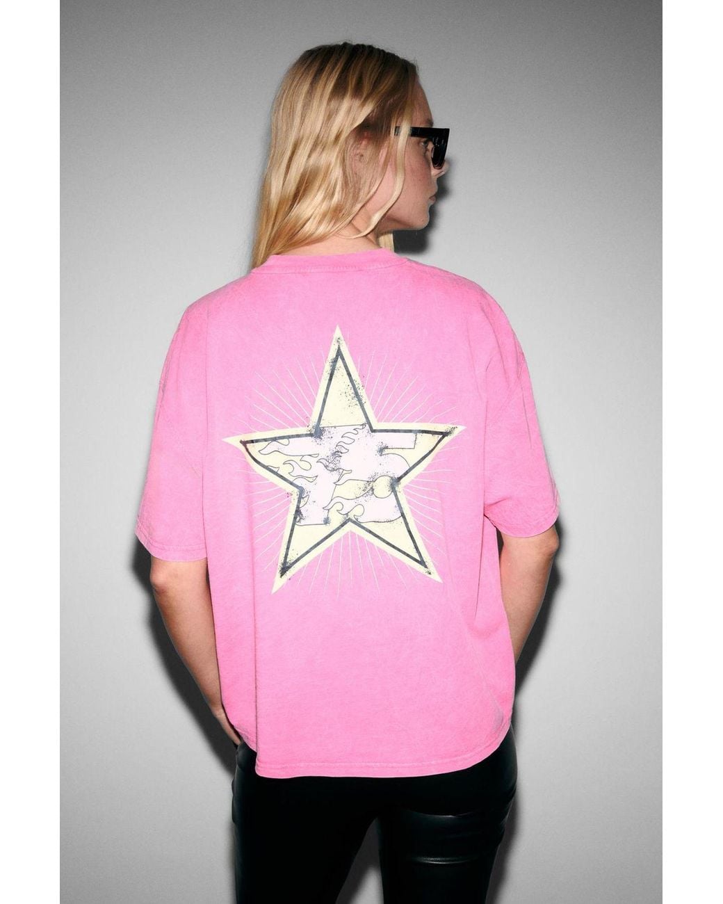 Grimelange Pink Oversized Printed Crew Neck T-Shirt