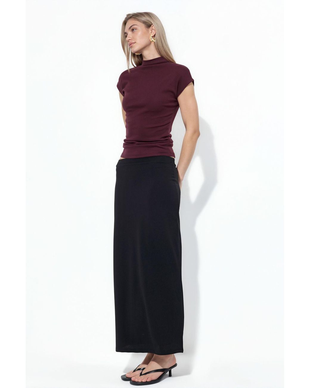 Busem Black Midi Straight Crepe Skirt