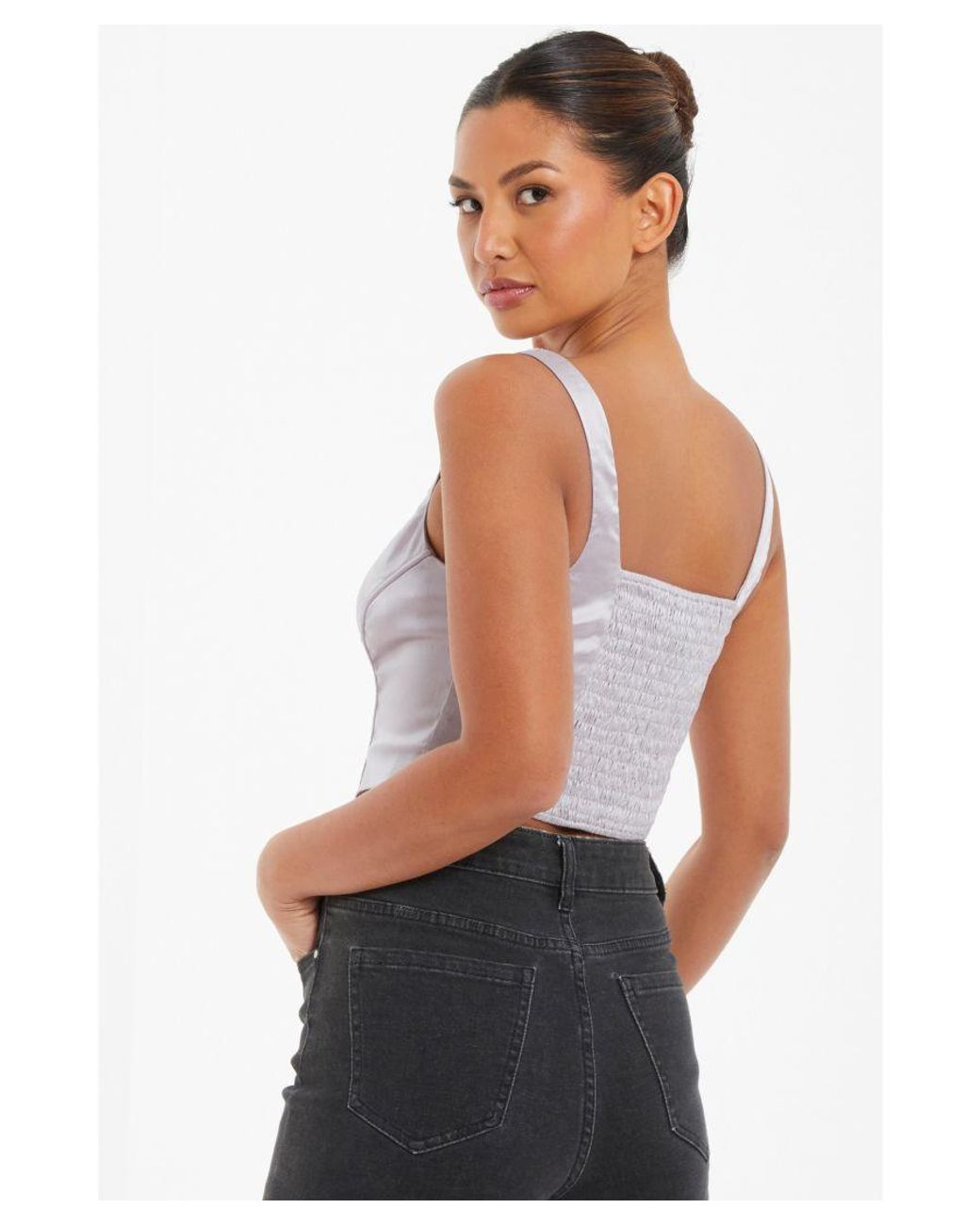Quiz Satin Corset Crop Top Material Polyester in White Lyst UK