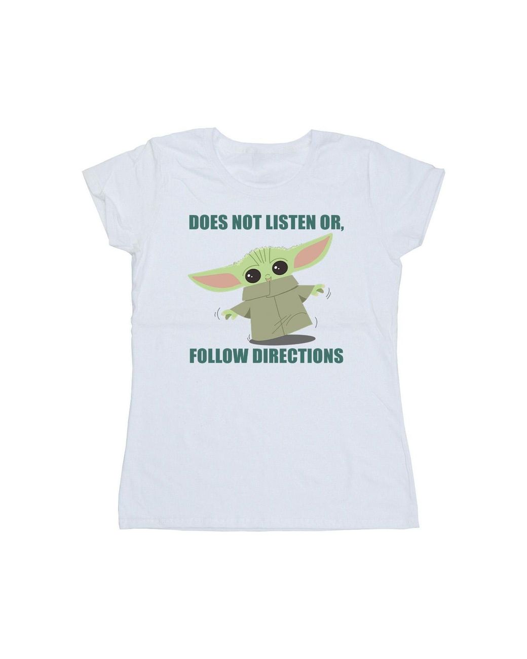 Star Wars White Ladies The Mandalorian Grogu Does Not Listen Cotton T-Shirt