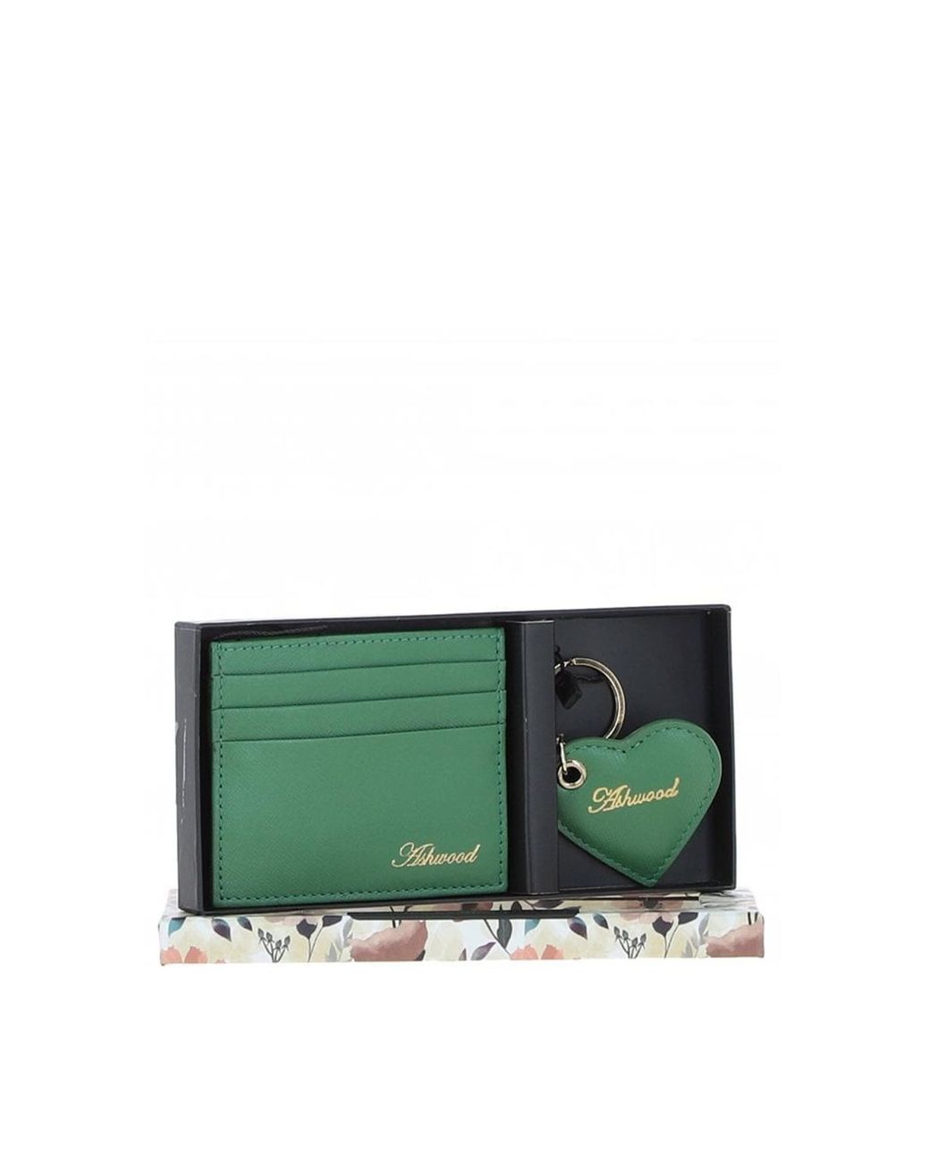 Ashwood Leather Green Real Card Holder & Key Ring Gift Set