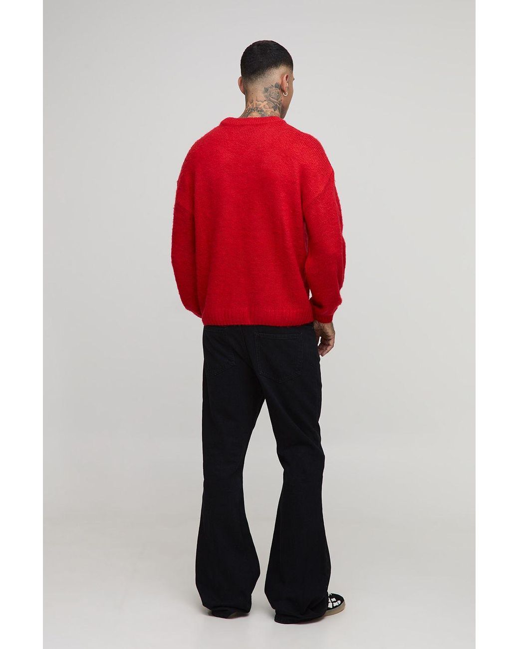 BoohooMAN Red Tall Essential Boxy Fit Brushed Knitted Jumper for men