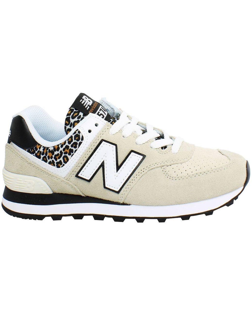New Balance White 574 Leopard Trainers