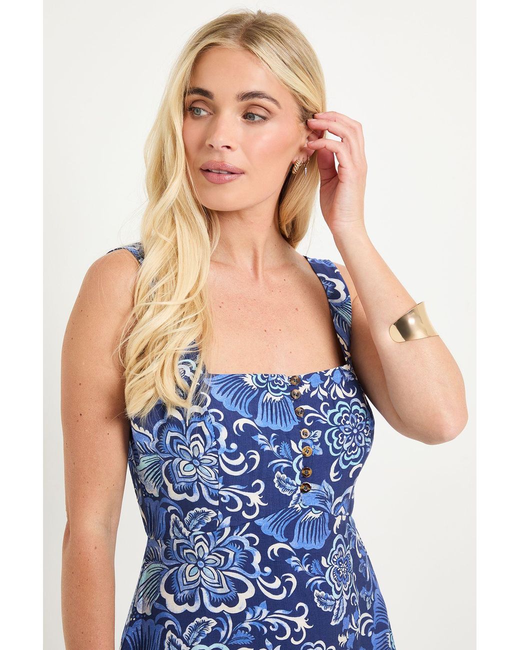 Wallis Blue Petite Summer Floral Maxi Dresss