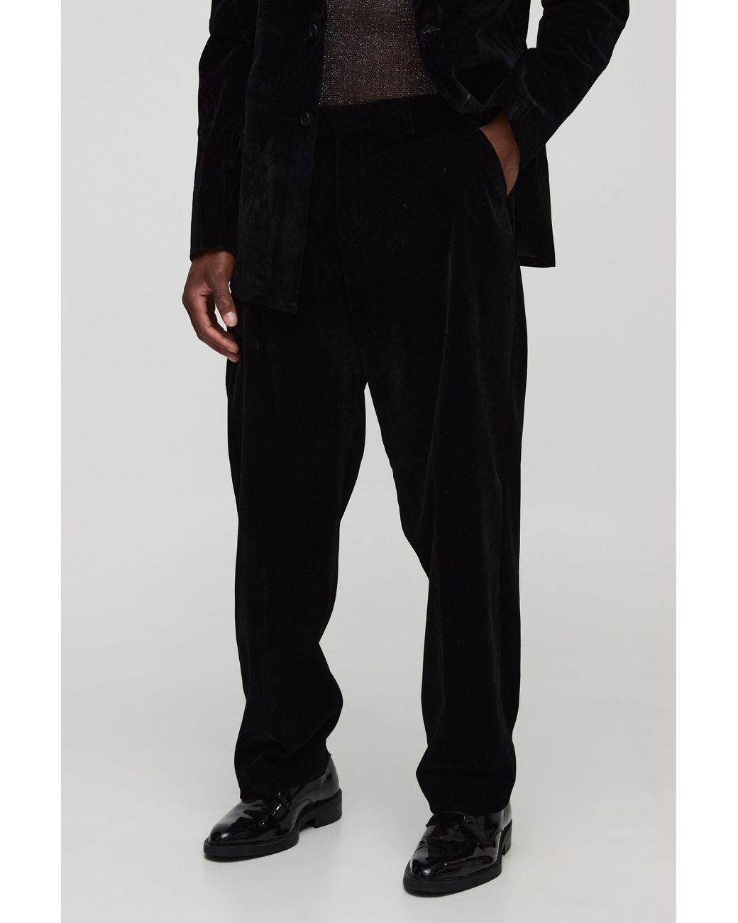 BoohooMAN Black Relaxed Velour Pants for men