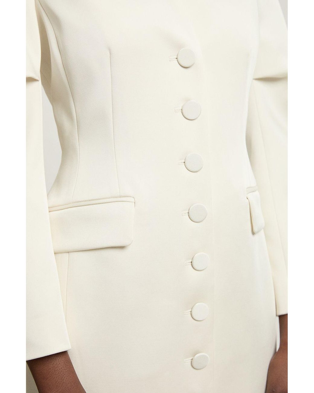 Karen Millen Natural Petite Tailored Satin Button Through Midi Dress