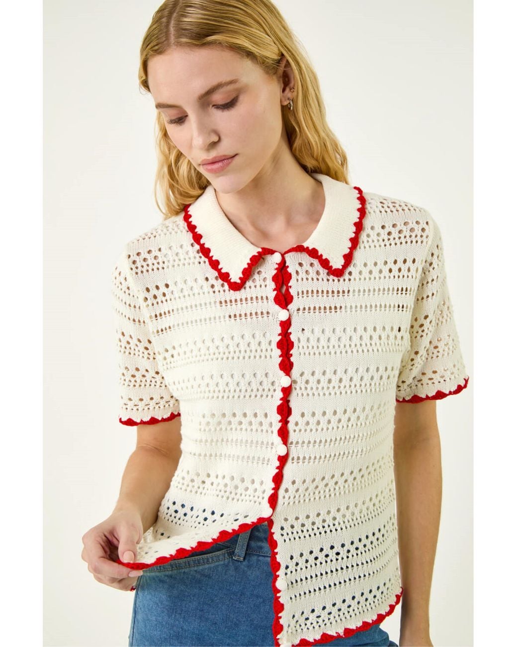 Roman Natural Collar Button Knit Top