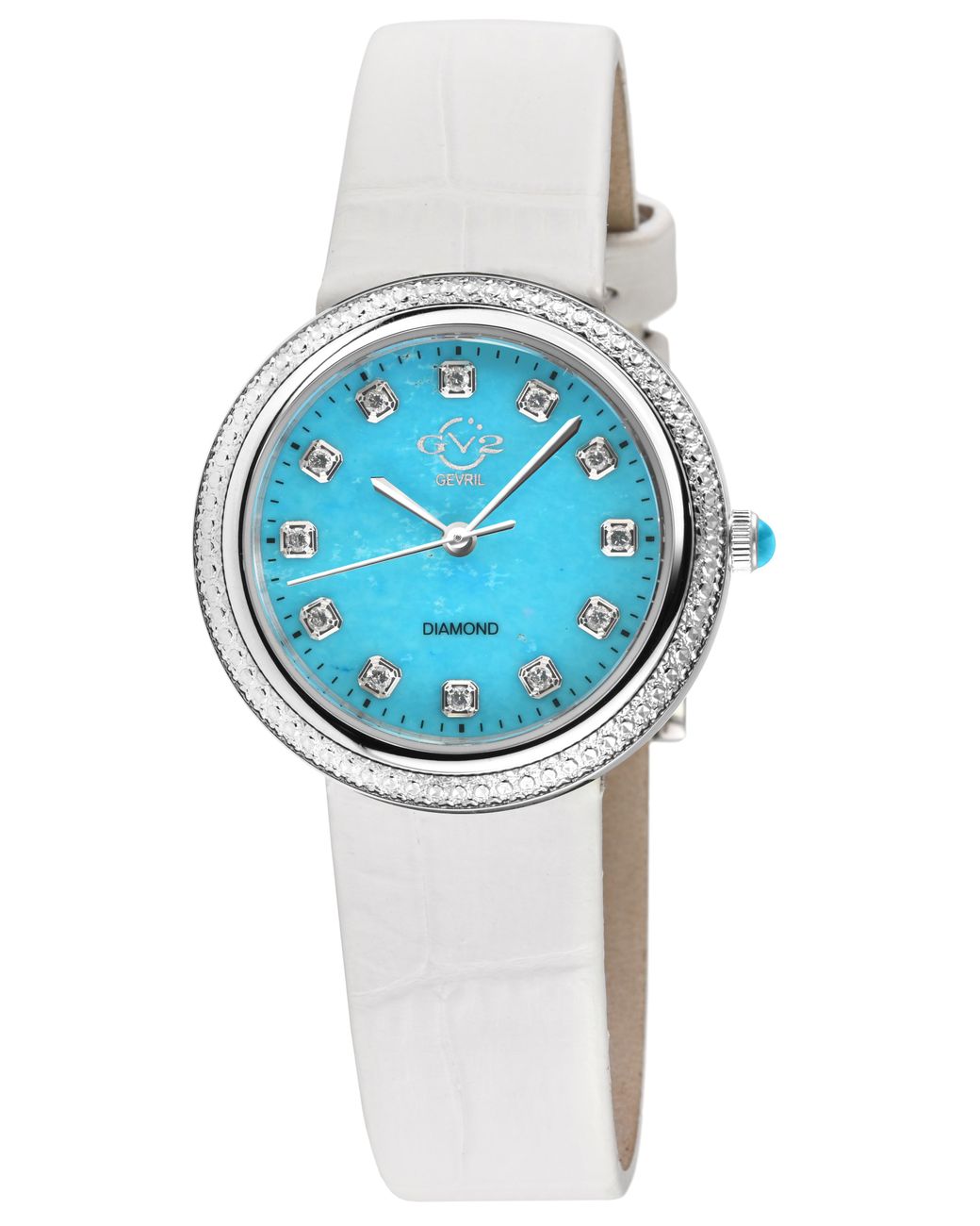 Gv2 Blue Arezzo Diamond Swiss Quartz Dial, Genuine Italian Handmade Torquoise Leather Watch