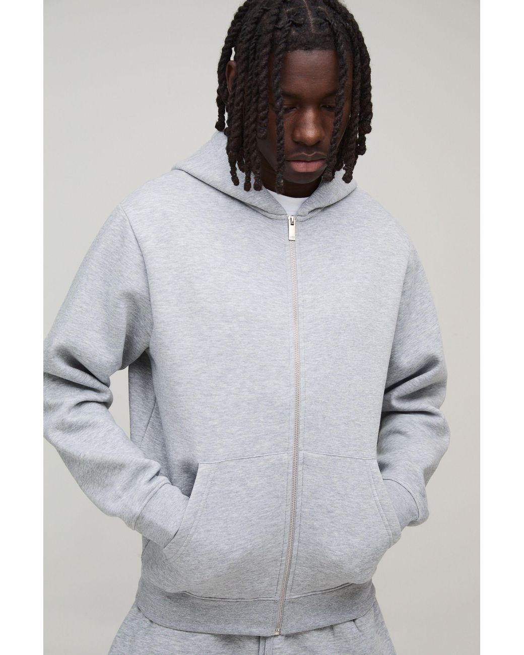 BoohooMAN Gray Basic Regular Zip Through Hoodie for men