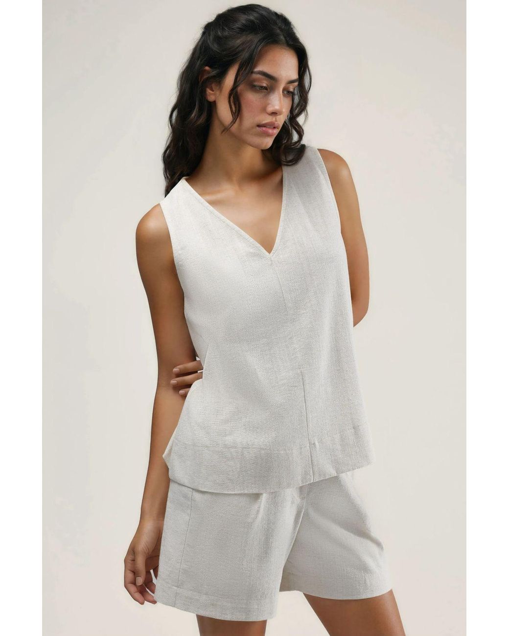 Hiccup White Linen Blended Two-Piece Set