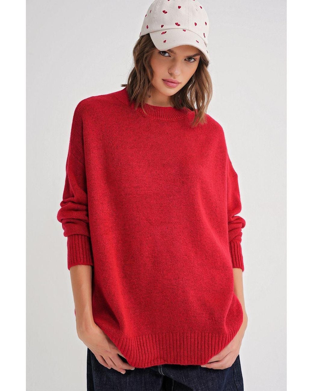 MixRay Red Oversized Knitwear Sweater