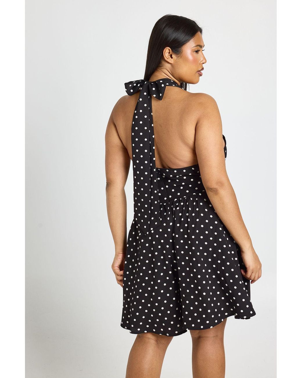 Boohoo Black Plus Cowl Neck Polka Dot Skater Dress