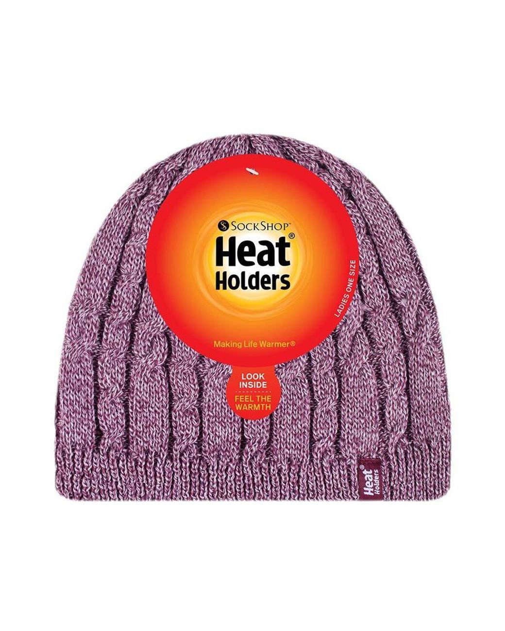 Heat Holders Purple Ribbed Cable Knit Fleece Lined Thermal Knitted Beanie Hat