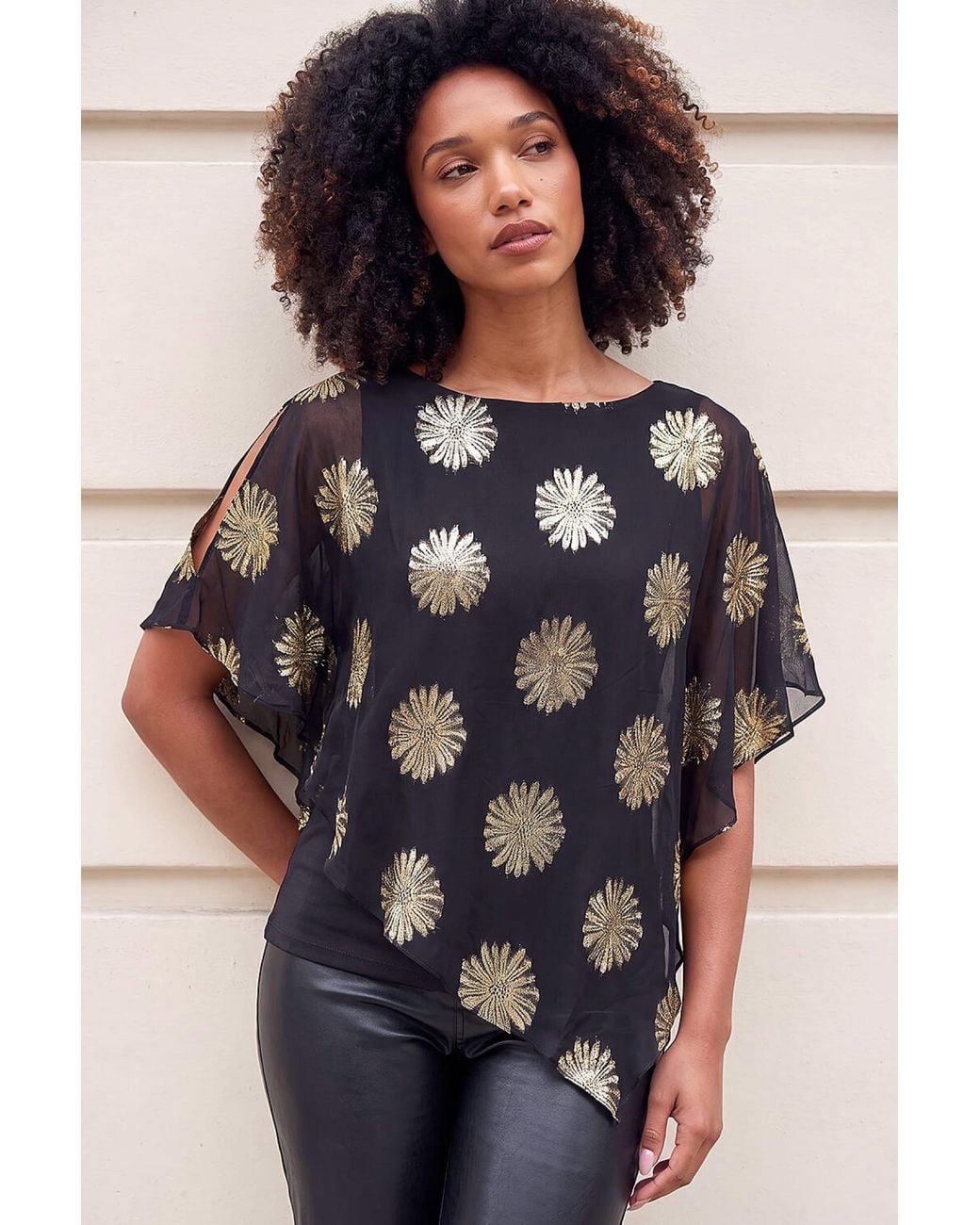 Roman Black Floral Overlay Top