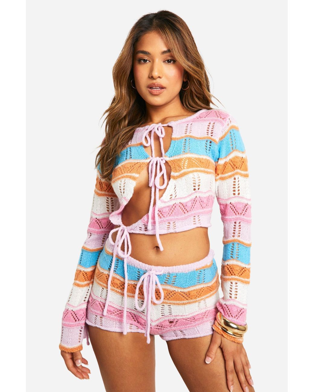 Boohoo White Petite Stripe Knit Short