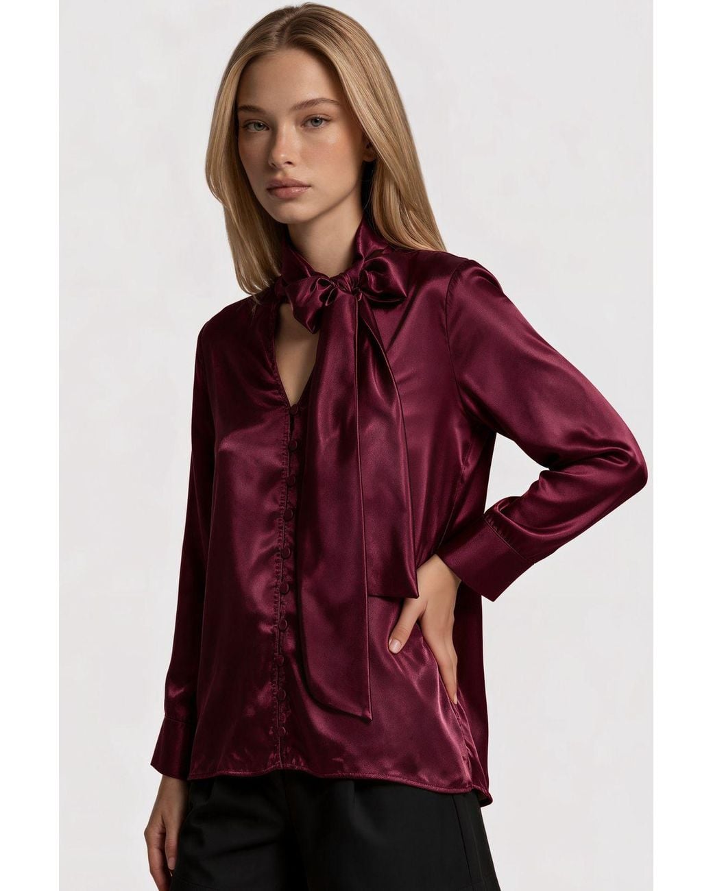 Msn-Collection Purple Loose Woven Shirt-Collar T-Shirt