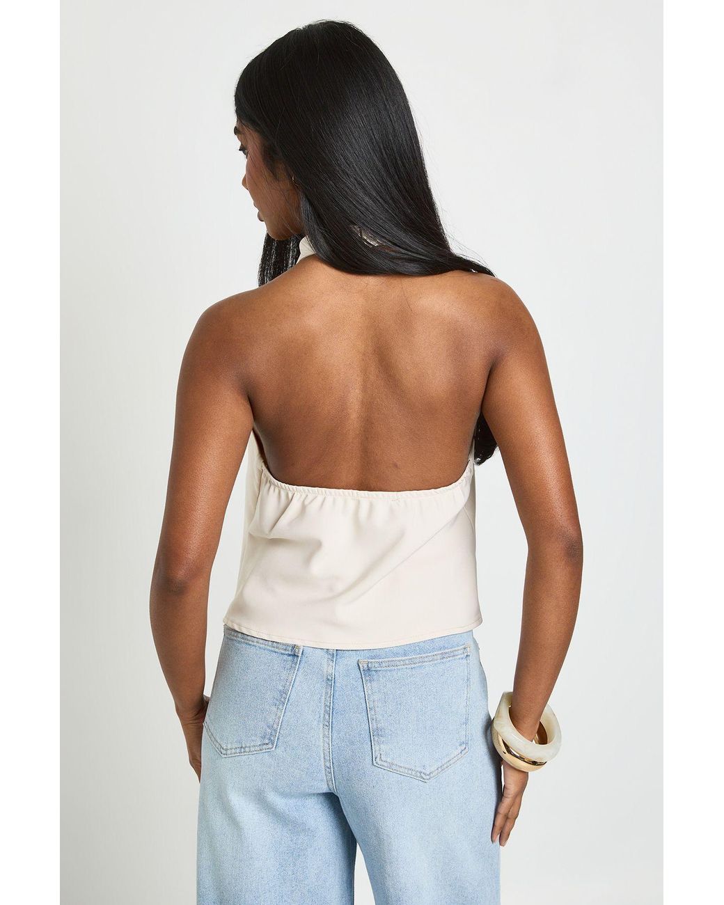 Boohoo White Trim Crepe Cowl Neck Top