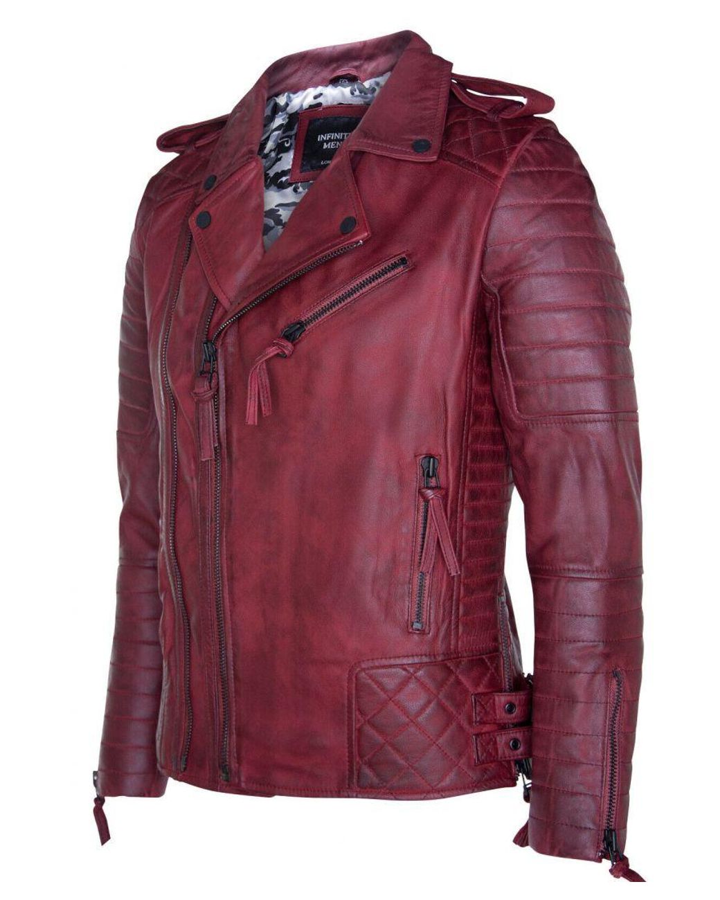 Infinity Leather Red Biker Quilted Brando Motorcycle Jacket for men