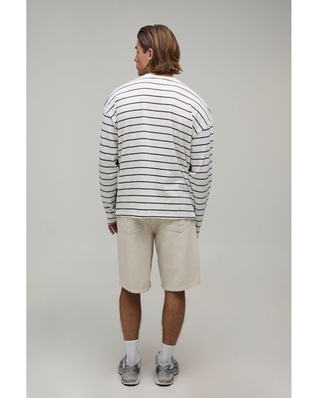 BoohooMAN Blue Contrast Stripe Long Sleeve T-Shirt for men