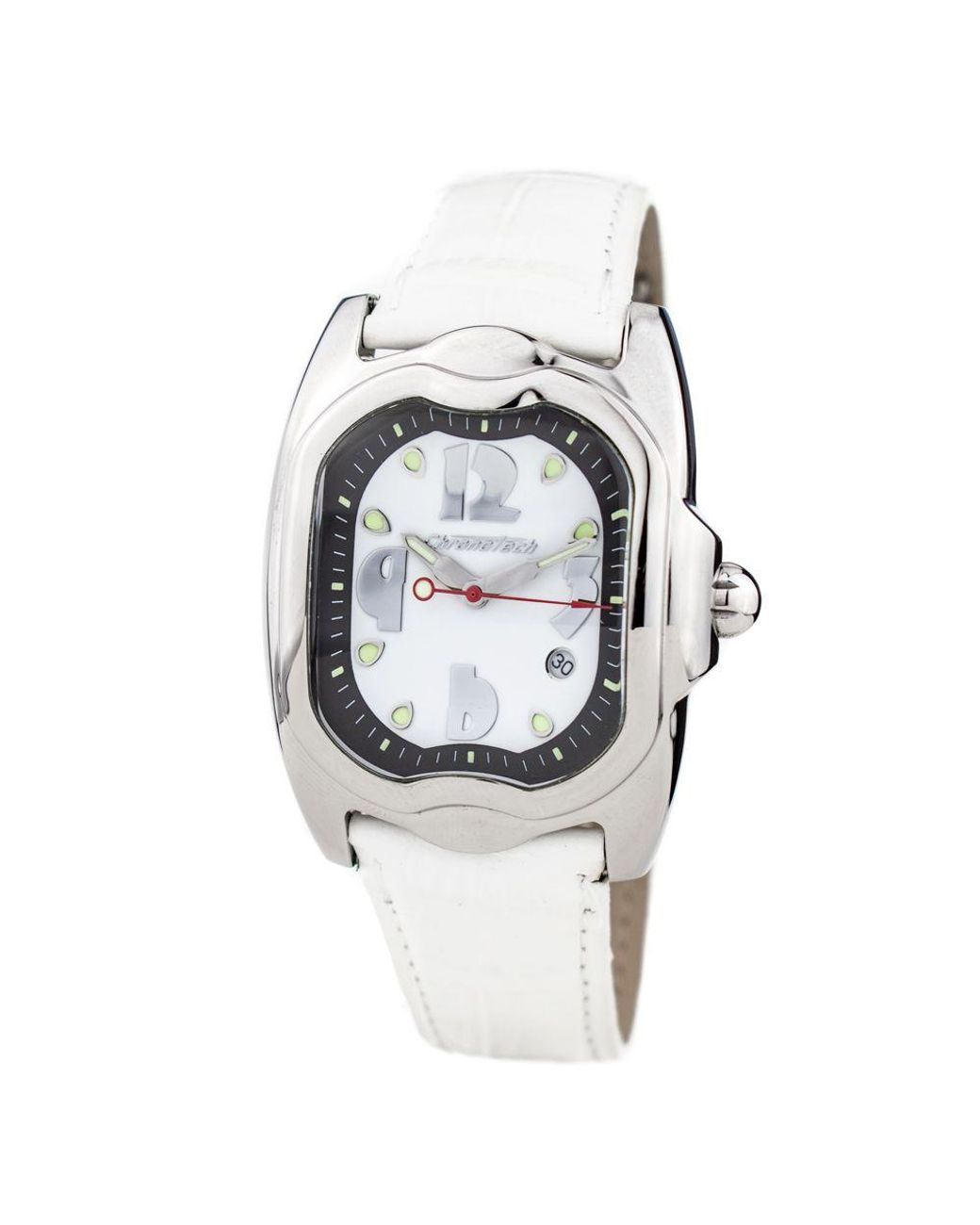 Chronotech Metallic White Leather Watch