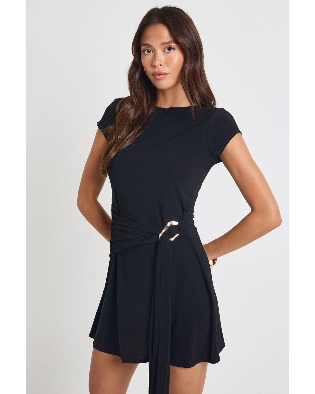 Boohoo Blue Slinky Drape Front Trim Mini Dress