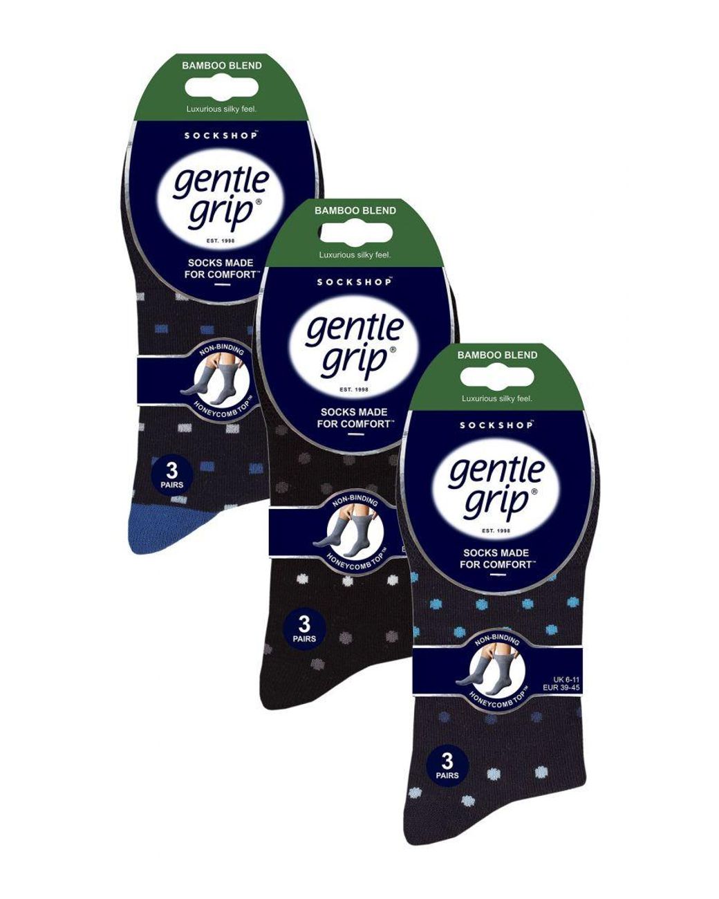 Gentle Grip Black 9 Pack Bamboo Socks for men