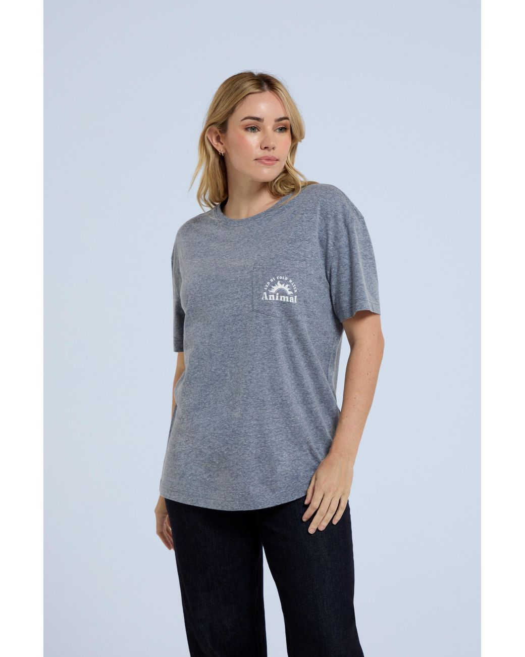 Mountain Warehouse Gray 'Elena' Pocket T-Shirt Cotton Relaxed Fit Casual Tee