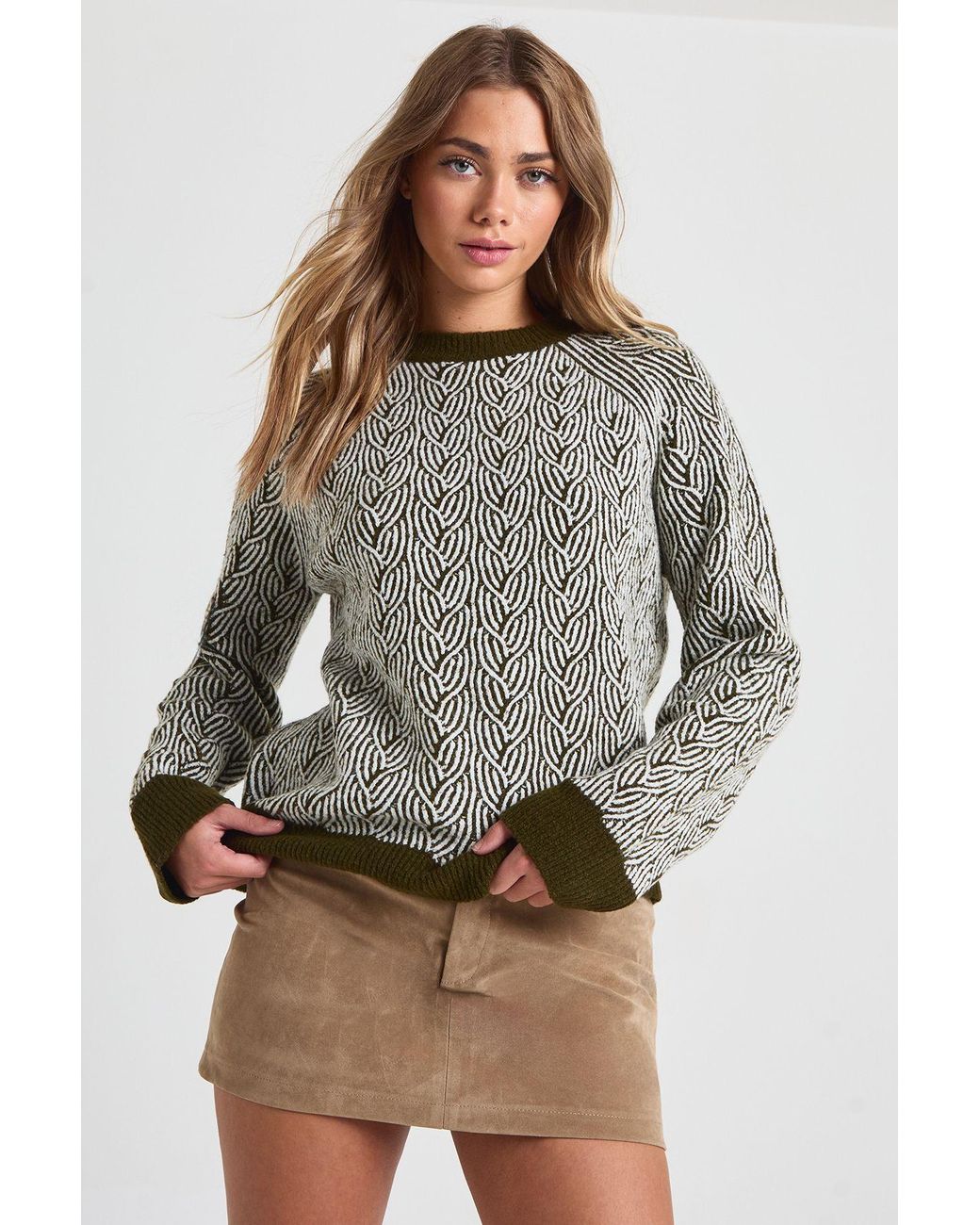 Boohoo Gray Texture Knit Crew Neck Jumper