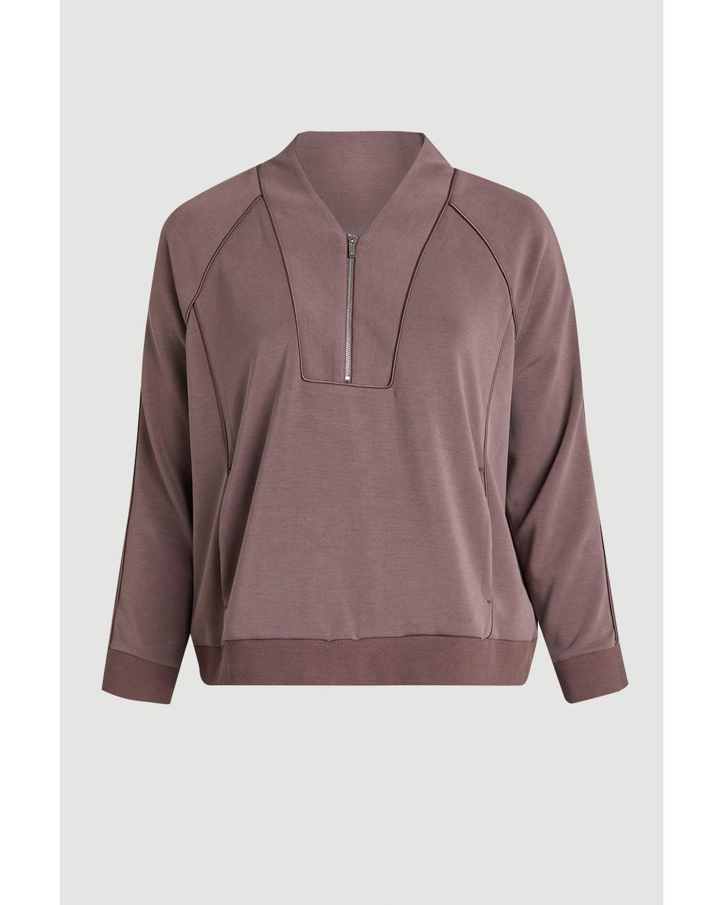 Karen Millen Brown Plus Size Premium Luxe Zip Up V Neck Sweatshirt