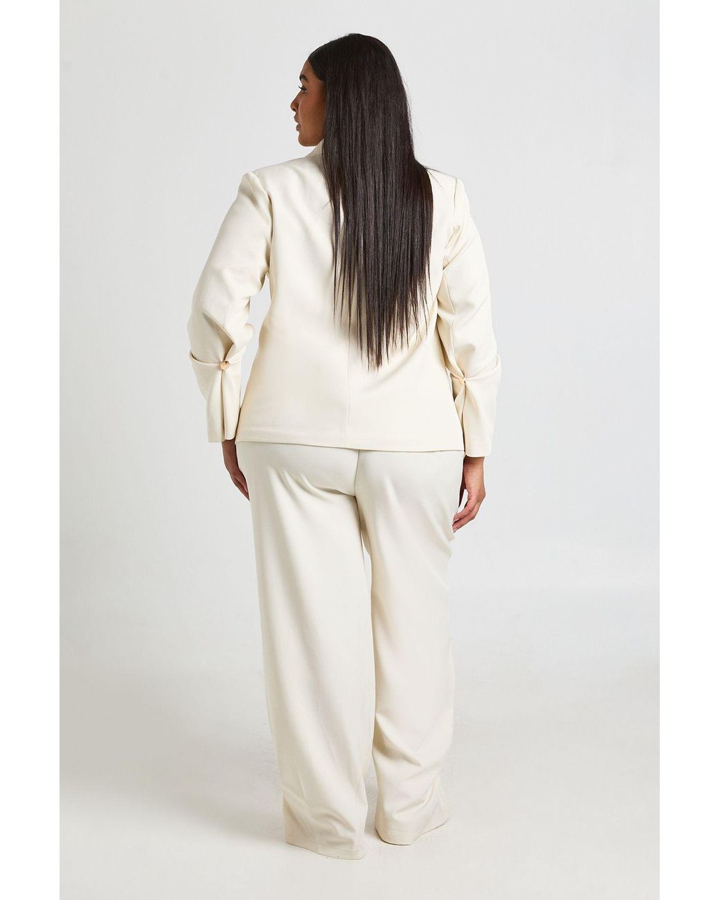 Boohoo Natural Plus Trim Volume Sleeve Blazer