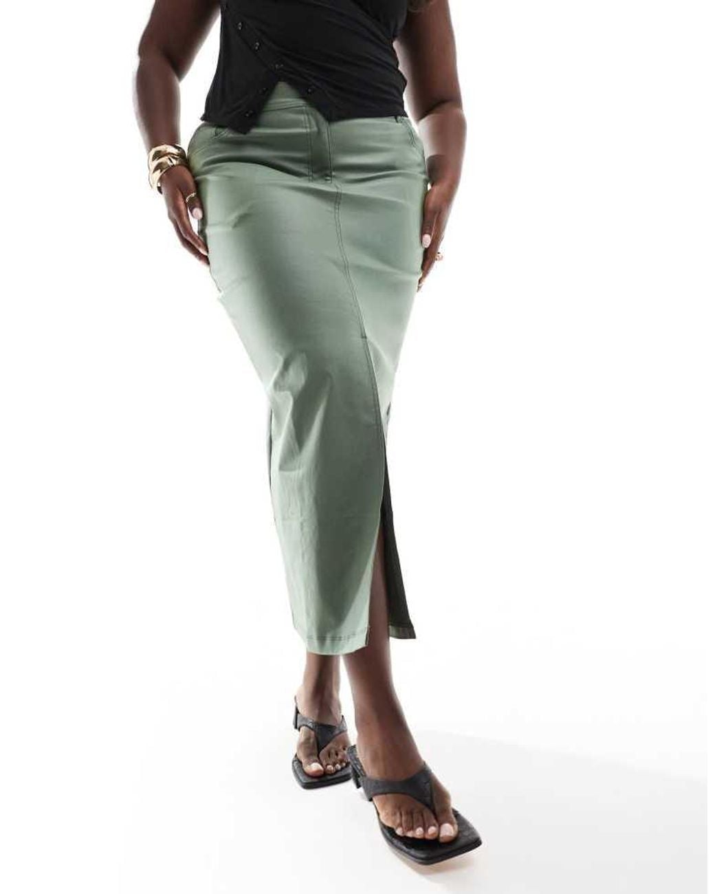 Yours Green Pu Midaxi Skirt With Front Split