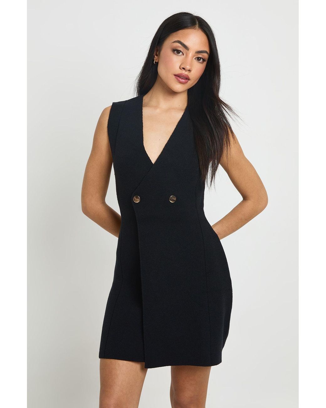 Boohoo Black Short Sleeve Button Knitted Mini Dress