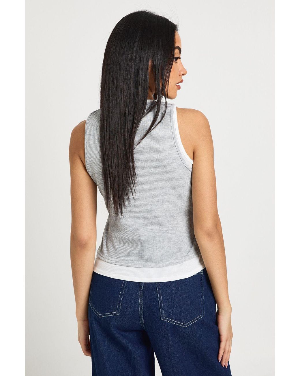 Boohoo White Ribbed Layer Vest With Trim