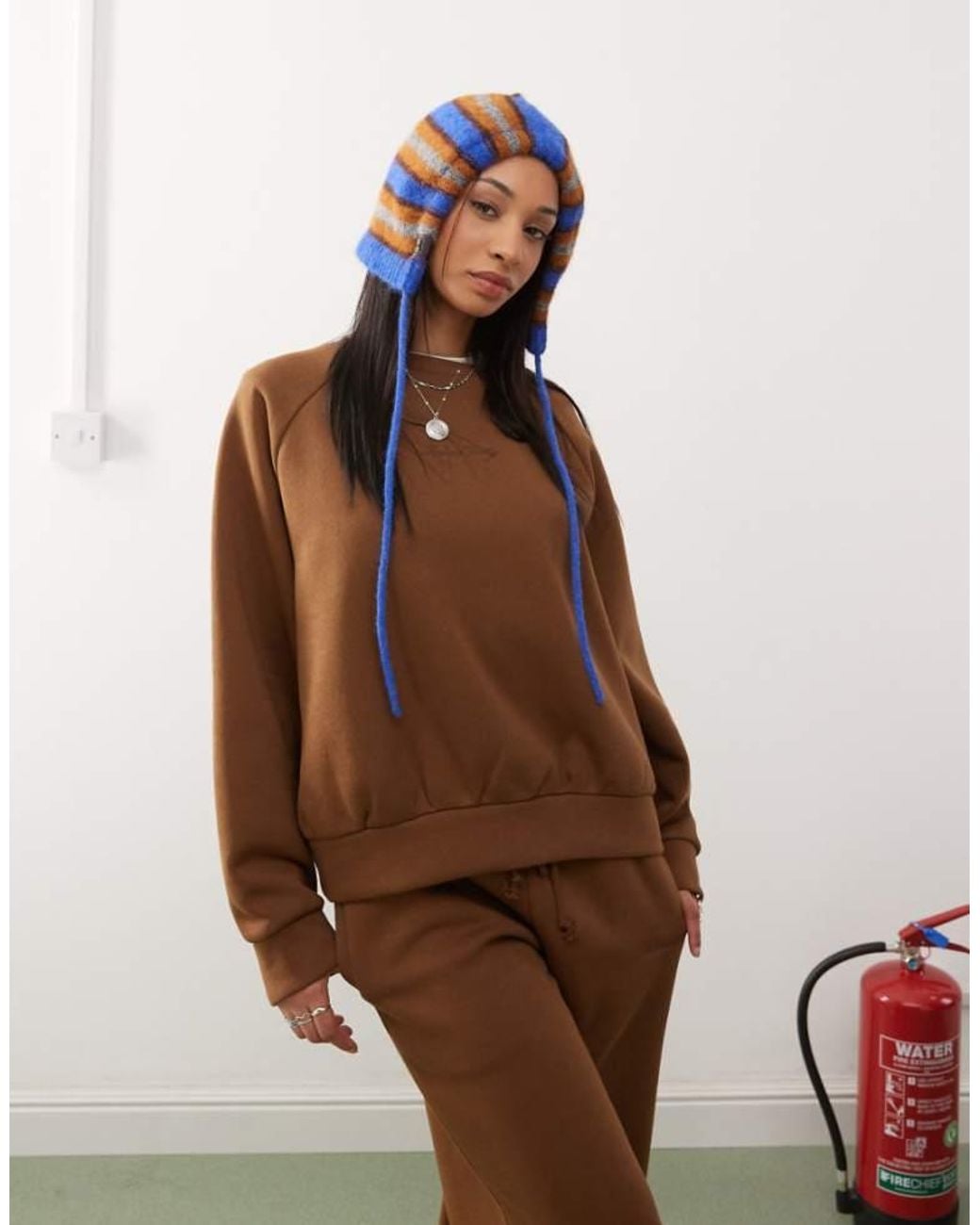 Reclaimed Vintage Brown Balloon Sleeve Raglan Sweat Co-Ord