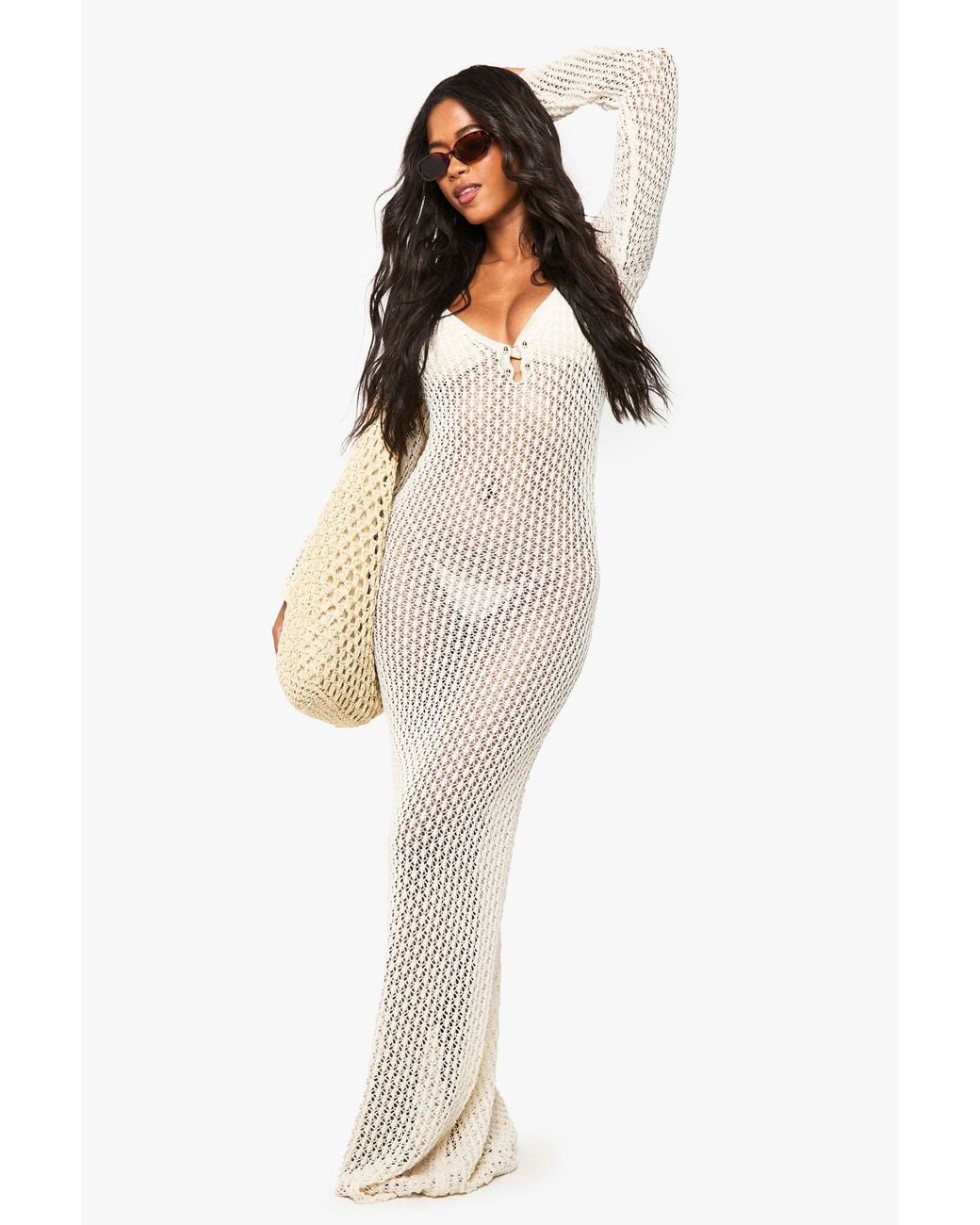Boohoo White Crochet Maxi Beach Dress