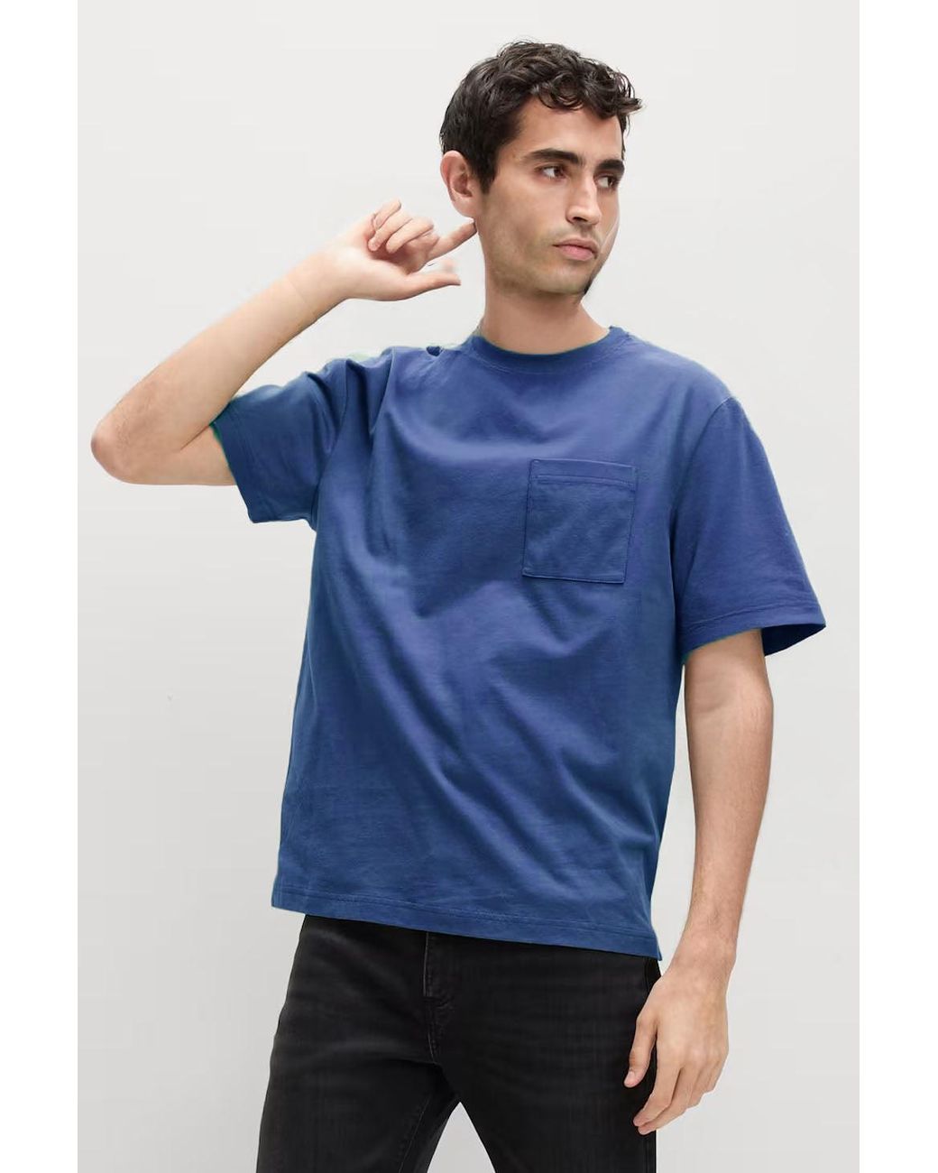 Secret Label Blue Cotton Pocket T-Shirt for men